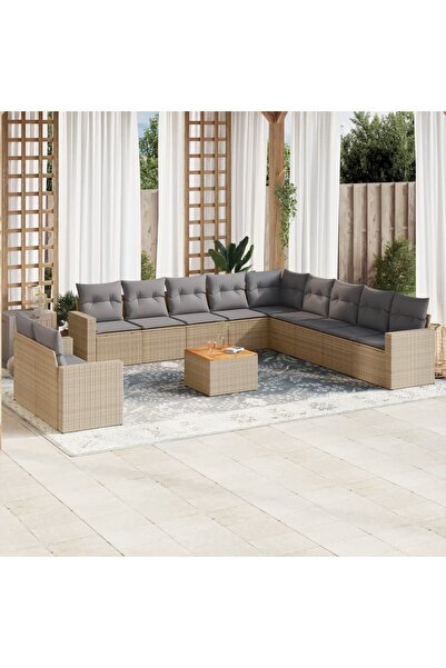 vidaxl Set canapele de gradina cu perne, 12 piese, bej, poliratan