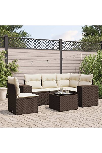 vidaxl Set canapele de gradina cu perne, 6 piese, maro, poliratan