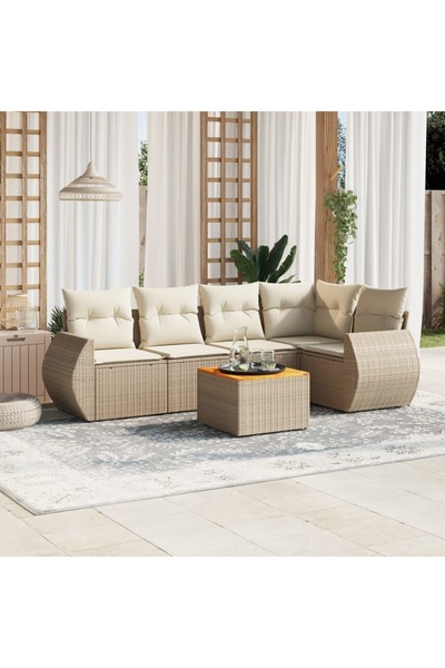 vidaxl Set canapele de gradina cu perne, 6 piese, bej, poliratan
