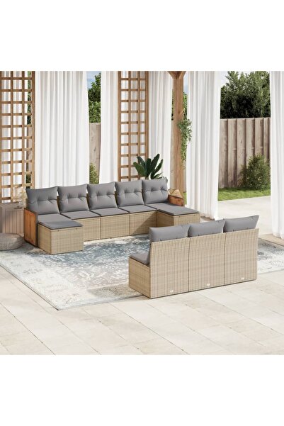 vidaxl Set canapele de gradina cu perne, 10 piese, bej, poliratan