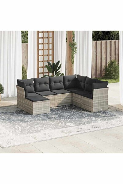 vidaxl Set canapele de gradina cu perne, 7piese gri deschis poliratan