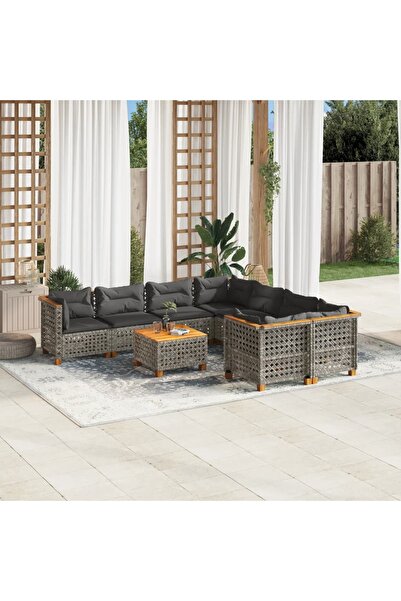 vidaxl Set canapele de gradina, 9 piese, cu perne, gri, poliratan