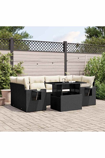 vidaxl Set canapele de gradina cu perne, 7 piese, negru, poliratan