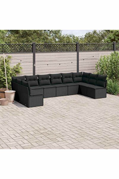 vidaxl Set canapele de gradina cu perne, 10 piese, negru, poliratan