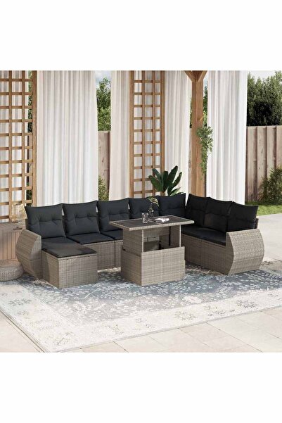 vidaxl Set canapele de gradina cu perne, 9 piese gri deschis poliratan