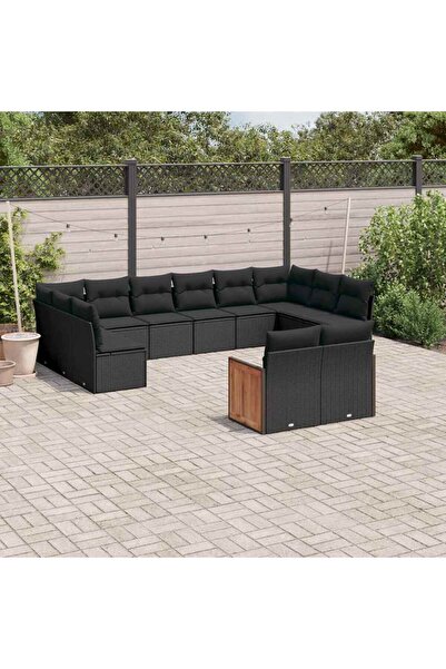 vidaxl Set canapele de gradina, 12 piese, cu perne, negru, poliratan