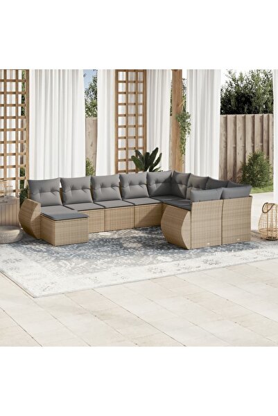 vidaxl Set canapele de gradina cu perne, 10 piese, bej, poliratan