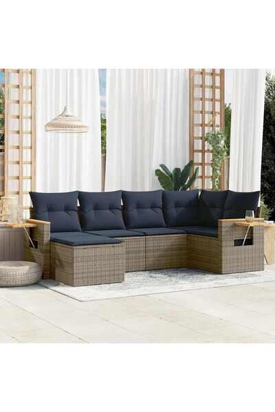 vidaxl Set canapele de gradina cu perne, 6 piese, gri, poliratan