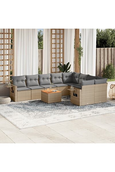 vidaxl Set canapele de gradina, 10 piese, cu perne, bej, poliratan