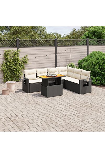 vidaxl Set canapele de gradina cu perne, 7 piese, negru, poliratan