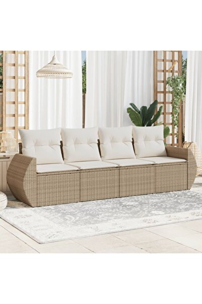 vidaxl Set canapele de gradina, 4 piese, cu perne, bej, poliratan