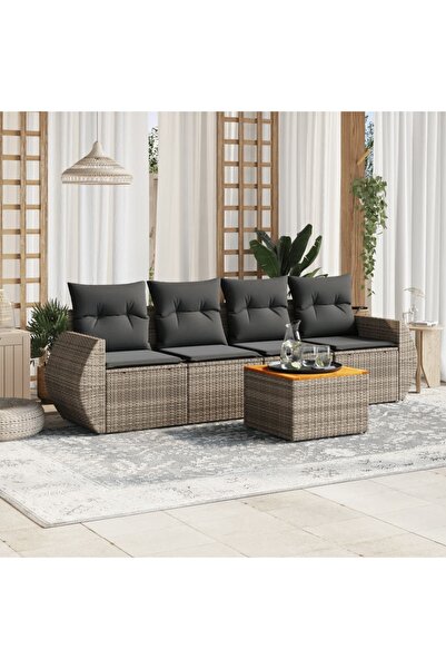 vidaxl Set canapea de gradina cu perne, 5 piese, gri, poliratan