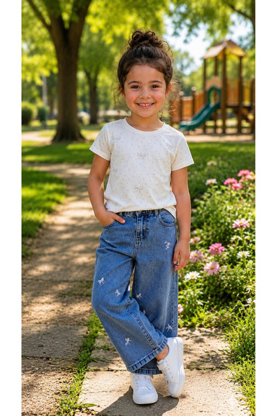 NURTOPU Set pentru fete: tricou și blugi, 100% bumbac, set 2 piese (bluză și ...