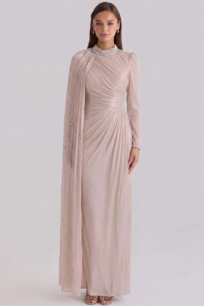 Olcay Umhang mit Stein- und Volan-Details, Yoryo-Seiden-Hijab-Abendkleid, STO...