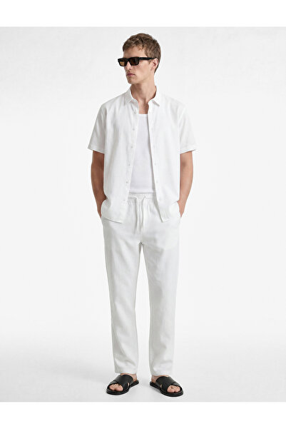 Koton Linen Cotton Blend Pocketed Waist-Tie Pants