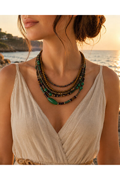 POYASE Bohemian Multi-Bead Necklace Layered Design Ethnic Combination Necklace