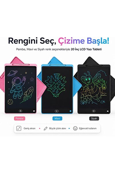Yellowtech 20 İnç (50,8 cm) Büyük Boy LCD Yazı Tahtası Renkli Çizim Tableti Çocuk Eğitici Oyuncak