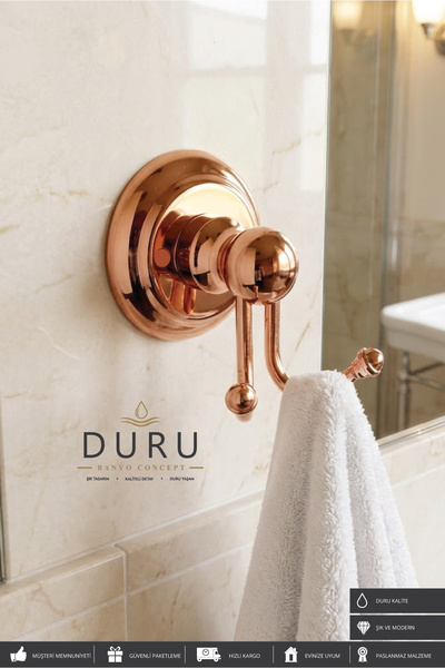 DURUBANYOCONCEPT BANYO İKİLİ BORNOZ ASKILIĞI ROSE BAKIR PRİNÇ