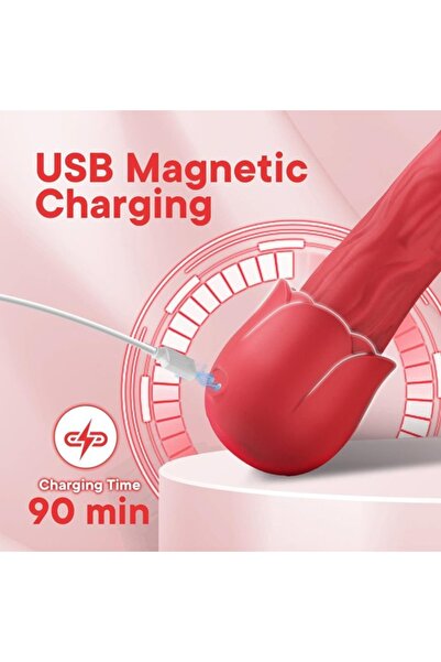 Rabixy Isıtmalı 10 Titreşim Modlu Şarjlı Gerçekçi Yapıda Kırmızı Gül Vibratör