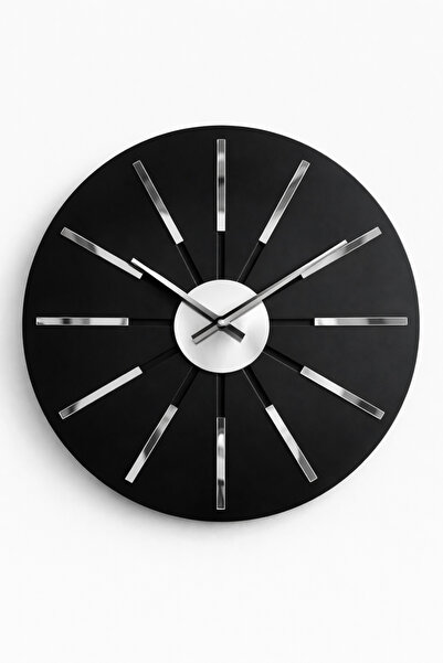 AS TASARIM LAZER Decorative Wooden Wall Clock Wooden Black over Walnut Furnit...