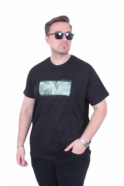 MocGrande Men's Large Size Crew Neck T-Shirt Natural 26134 Black