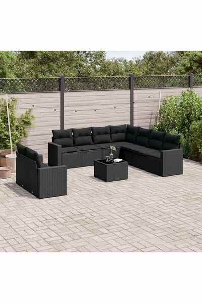 vidaxl Set canapele de gradina cu perne, 10 piese, negru, poliratan