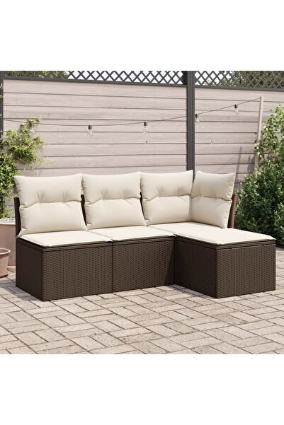 vidaxl Garden sofa set, 4 pieces, with cushions, brown polyrattan