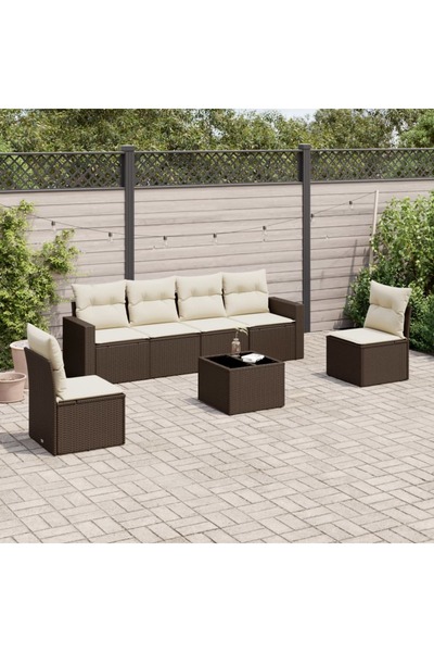vidaxl Set canapele de gradina cu perne, 7 piese, maro, poliratan