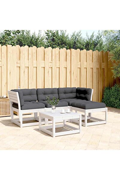 vidaxl Garden furniture set with cushions, 4 pieces, white, solid pine wood