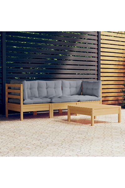 vidaxl Set mobilier gradina cu perne gri, 4 piese, lemn de pin