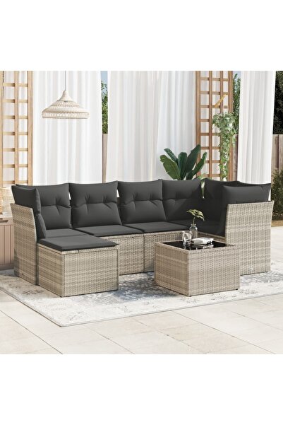 vidaxl Set canapele de gradina cu perne, 7piese gri deschis poliratan