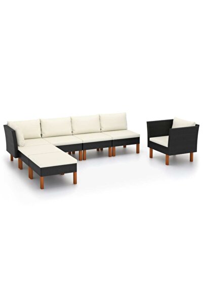 vidaxl Set mobilier gradina, 7 piese, negru, poliratan/lemn eucalipt