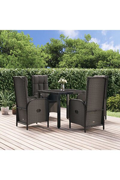 Concept Set mobilier de grădină cu perne, 5 piese, negru, poliratan