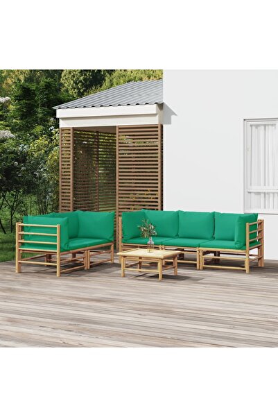 Concept Set mobilier de grădină cu perne verzi, 6 piese, bambus