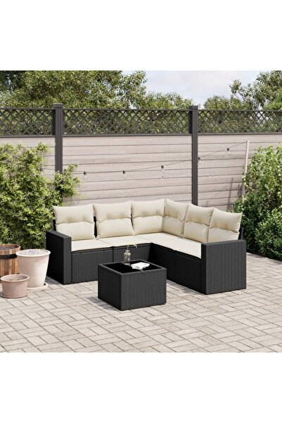 vidaxl Set mobilier de gradina cu perne, 6 piese, negru, poliratan