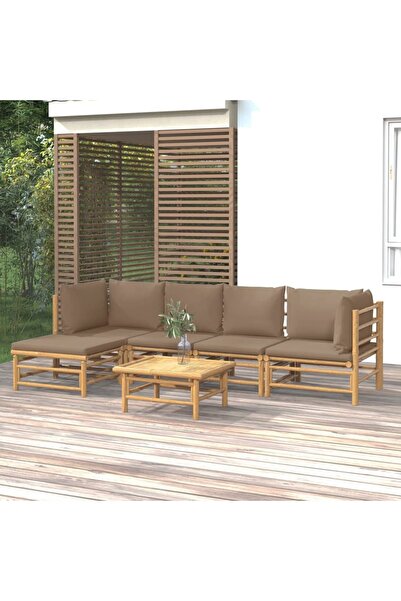 vidaxl Set mobilier de gradina cu perne gri taupe, 6 piese, bambus