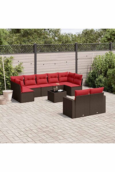 vidaxl Set canapele de gradina cu perne, 10 piese, maro, poliratan