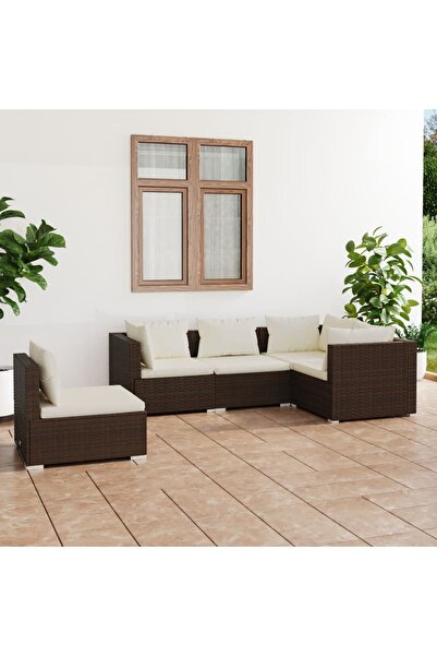 vidaxl Set mobilier de gradina cu perne, 5 piese, maro, poliratan