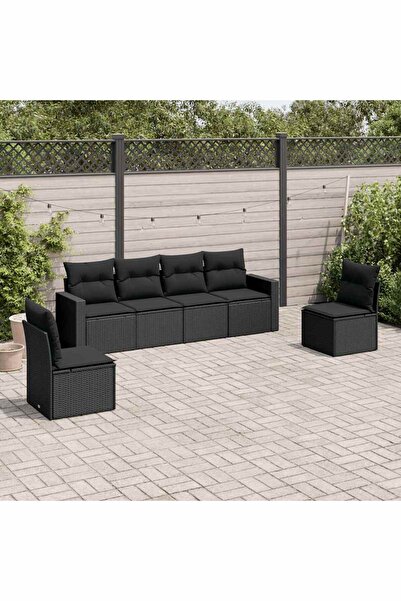 vidaxl Set mobilier de gradina cu perne, 6 piese, negru, poliratan