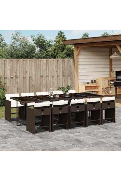 vidaxl Set mobilier de gradina cu perne, 11 piese, maro, poliratan