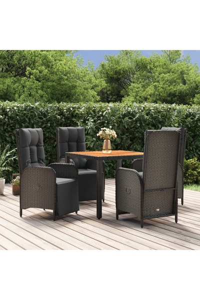 vidaxl Set mobilier de gradina cu perne, 5 piese, negru, poliratan