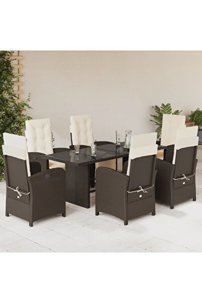 vidaxl Set mobilier de gradina cu perne, 7 piese, maro, poliratan