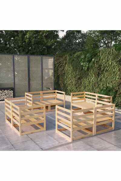 vidaxl Set mobilier de gradina, 9 piese, lemn masiv de pin