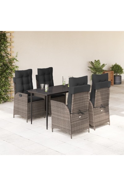 vidaxl Set mobilier de gradina cu perne, 5 piese, gri, poliratan