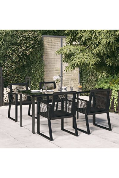 vidaxl Set mobilier de gradina, 5 piese, negru, ratan PVC