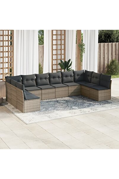 vidaxl Set mobilier de gradina cu perne, 10 piese, gri, poliratan