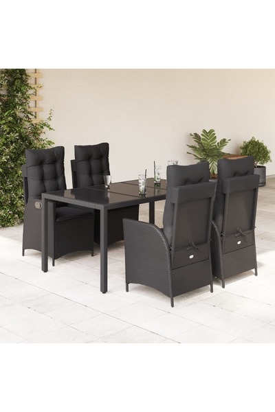 vidaxl Set mobilier de gradina cu perne, 5 piese, negru, poliratan