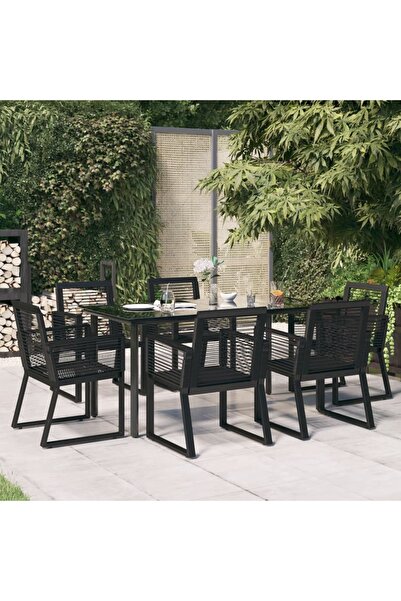 vidaxl Set mobilier de gradina, 7 piese, negru, ratan PVC