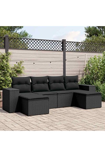 vidaxl Garden furniture set with cushions, 6 pieces, black, polyrattan