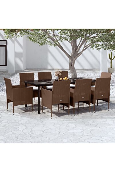 vidaxl Set mobilier de gradina cu perne, 9 piese, maro È™i negru
